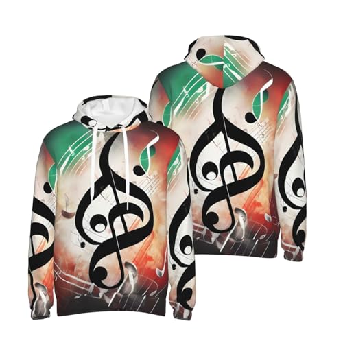 Sweat à capuche notes de musique imprimé graphique pull unisexe moderne avec poche - 6