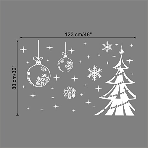 Dnven Merry Christmas Wall Decals Christmas Trees Shining Balls With Snowflakes Ornaments Decorative Wall Stickers Door Window Stickers Glass Decals For Kids Rooms Nursery 48 Inches X 32 Inches #TOP1