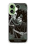 Qivtpjkrin The Devil Tarot Card Skull Case for iPhone 17, Trippy Psychedelic Cool Skeleton Phone Cover, Soft Trendy TPU Bumper Cover Case