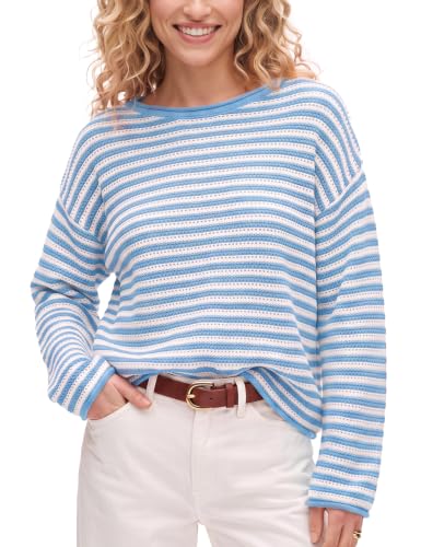 Yimoon Boatneck Striped Sweater Women Cable Knit Pullover Sweater(Blue-S)