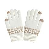 Generic Handschuhe Winter zum Radfahren Herbst und dicke Handschuhe Siebdruck rutschfest kalt warm und Offset-Strickhandschuhe und Fleece Wintersportgeräte Hinterwäldler-Mütze (White, One Size)