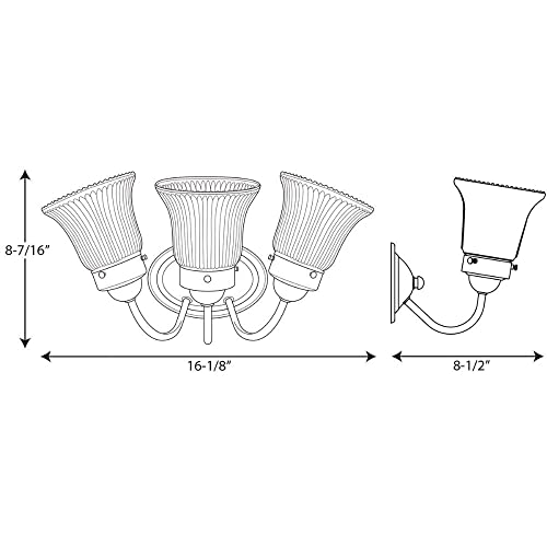 Image of Progress Lighting Fluted Glass Collection 3-Light Etched Glass Traditional Bath Vanity Light Brushed Nickel
