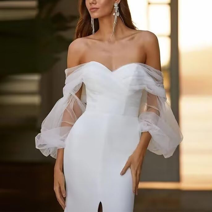 Image of Women's Mermaid Satin Wedding Dress for Bride Off The Shoulder Long Wedding Gown for Women