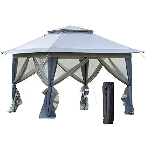 Outsunny Tonnelle Barnum de Jardin Pop-up Pliant 3,64L x 3,64l x 2,94H m Acier Polyester moustiquaires + Sac de Transport à roulettes Gris
