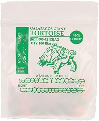 American Orthodontics Tortoise Elastics, 3/16 in, 6.5 oz, Latex, Neon