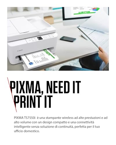 Canon PIXMA TS7550I - Stampante Multifunzione con Connettività Wi-Fi, Alimentatore Automatico da 35 fogli PIXMA Print Plan - Include Carta Fotografica A4 MP-101, 5 Fogli - Immagine 2