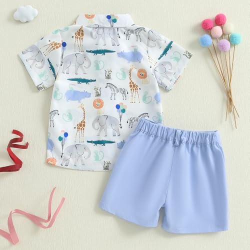 Image of CIYCUIT Toddler Baby Boys Shorts Set Short Sleeve Button Down Shirt + Shorts Pants 2 Pieces Summer Print Clothes Outfits
