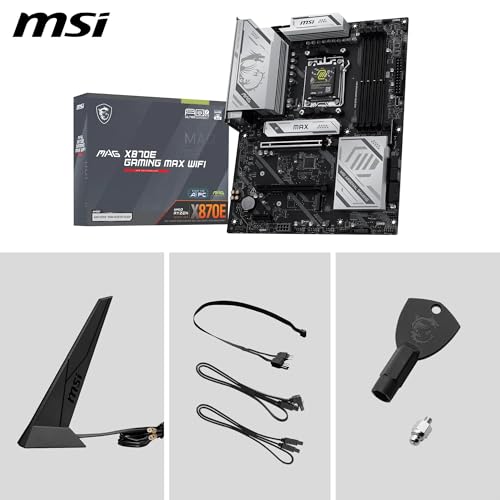 Image of MSI MAG X870E Gaming MAX WiFi Motherboard, ATX - Supports AMD Ryzen 9000 /8000 / 7000 Processors, AM5 - DDR5 Memory Boost (up to 8200+ MT /s OC), PCIe 5.0 x16, M.2 Gen5, Wi-Fi 7, 5G LAN