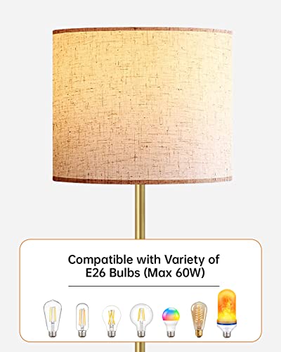 Floor Lamp, Boostarea Standing Lamp, 15W Led Floor Lamp With 3 Dimmable Levels, Simple Standing Lamp With Linen Lampshade, On/Off Footswitch, Tall Floor Lamps For Living Room/Bedroom/Office/Boho, Gold #TOP3