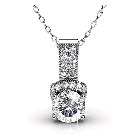 Cate & Chloe 18k White Gold Necklace Laya "Ruler" Pendant Necklace with Swarovski Crystals, Drop Necklace Suspended Pendant and 18 Accent Crystals Cover