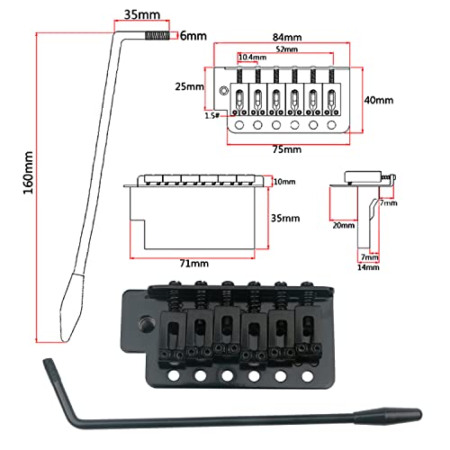 Unxuey Electric Guitar Bridge Tremolo System Set including Diameter 6mm whammy Bar for 6 String Strat Guitar Tailpiece Replacement-Black - Image 2