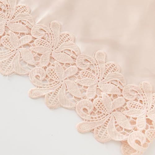 Image of Women's Long Bride Bridesmaid Robes with Lace Trim Embroidery Bridal Silky Satin Kimono Wedding Party Bathrobe
