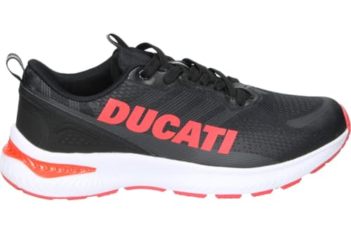 Ducati Zapatilla Deportiva Hombre – Deportiva en Color Negro con Detalles en Rojo – Sneakers con Cordones – Suela con Plataforma – con Cámara de Aire – 42 EU