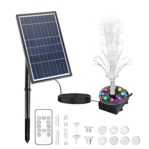 Boadw LED Solar Springbrunnen Fernbedienung mit 7W Solar Panel Eingebaute 5000 mAh Batterie Solar Teichpumpe Solarbrunnen Pumpe mit 10 Fontänenstile für Garten,DIY-Wasserspiele,Vogel Bad,Teich