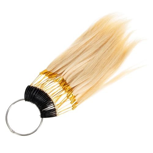 Mobestech Echthaar Farbkarte Strähnen Farbtöne Haartönung Profi Haarmuster mit Edelstahlring für Friseursalon und Schulung Gerade Haare Haarprobe
