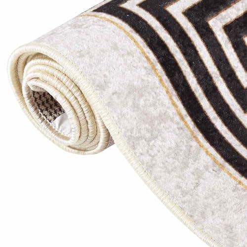 Tapis lavable en velours design haut de gamme beige clair moderne - 5