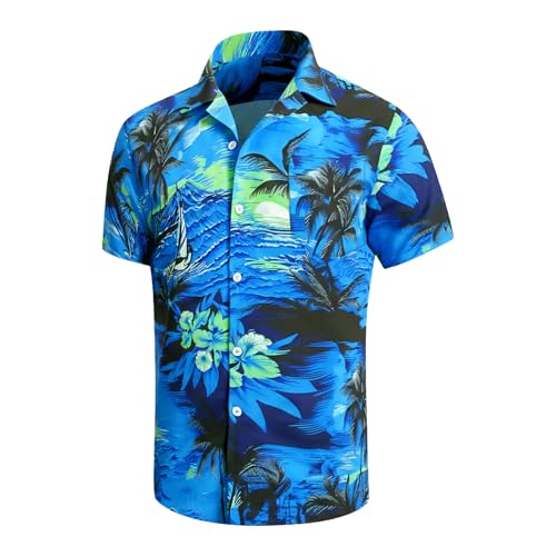 Men's Hawaiian Shirt Funky Blue Beach Printed Tropical...