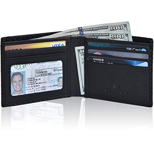 RFID slim wallet Bifold for men- Ultra Thin 4 credit card Minimalist Front Pocket wallets with Blocking Security ID window (Small, 01 Black Carbon Fibre)
