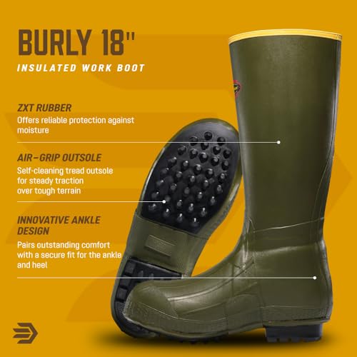 LaCrosse Burly 18” Waterproof Work Boots for Men - 100% Waterproof Rubber, with Insulating Wool Felt Midsole and High-Traction Air-Grip Outsole4