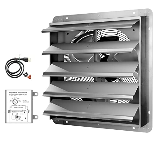 20 Inch Shutter Exhaust Fan Aluminum High Speed 1190Rpm, 3368 Cfm, Silver, With Adjustable Programmable Thermostat #TOP11