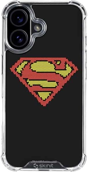 Skinit Clear Phone Case Compatible with iPhone 16 - Officially Licensed DC Comics Superman Logo Background Pattern Design