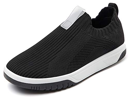 ZHILETAO Kids Mesh Slip on Shoes Toddler Casual Sneakers Shoes Fashion Kids Soft Knit Shoes Boys Girls Lightweight Breathable Walking Running Tennis Shoes Size 13.5-1 Black