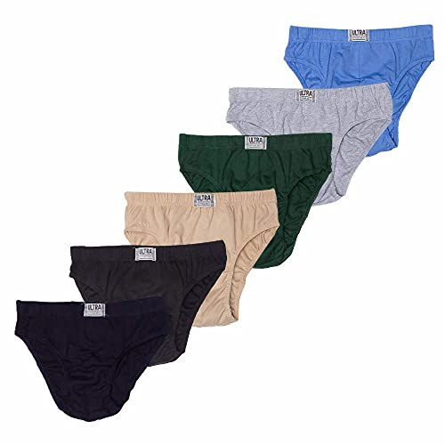 Ultra Mens Color Cotton Comfort Low Rise Sport Bikini Brief Underwear (6 Pack) (X-Large, Tan/Blue/Grey/Black/Green A)