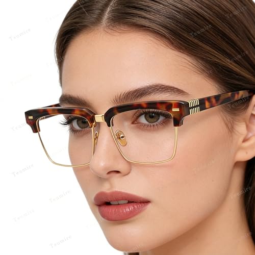 Image of Semi Rimless Rectangle Blue Light Glasses Men Women Black Square Eyewear