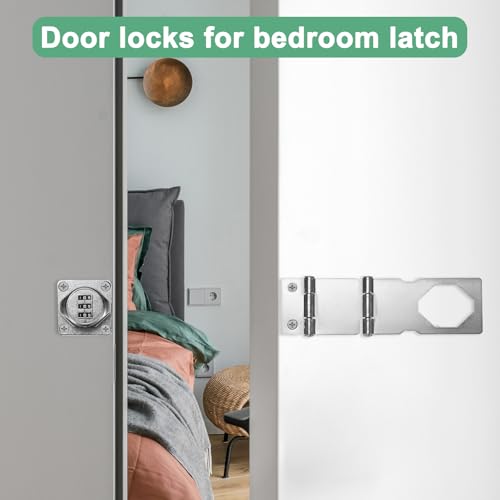 Image of M METERXITY 2-Pack Keyless Combination Lock, 3.78 inch Zinc Alloy Mechanical Password Twist Knob Hasp Locks Latch for Cabinet /Closet /Garage /Drawers /Garden,90 /180 Degree Barn Door Lock [Silver]
