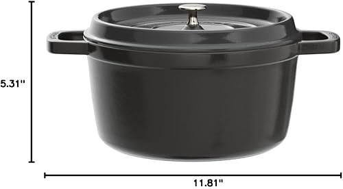 Miniatura 9 de STAUB Horno holandés de hierro fundido de 5.5 cuartos de galón, hecho en Francia, sirve 5-6, negro mate