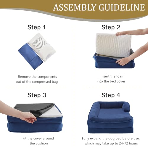 Image of Bedfolks Orthopedic Dog Bed, Waterproof Dog Sofa Bed for Small Dogs & Cats, Egg Foam Pet Couch Bed with Removable Washable Cover and Nonslip Bottom, Navy Blue