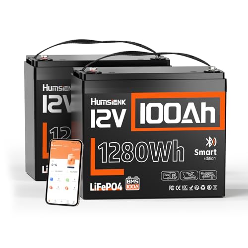 Image of HumsiENK 12V 100Ah LiFePO4 Battery Bluetooth 2PACK - BCI Group 24, 15000+ Deep Cycle Lithium Battery, Built-in 100A BMS & Low-Temp Cutoff for RV /Marine /Trolling Motor /Off-Grid /Home Backup