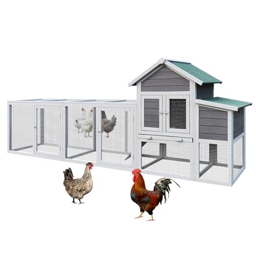 122" Large Chicken Coop with Waterproof Asphalt Roof & Nesting Box, Outdoor Hen House with Sliding Tray & Ramp for 2-6 Chickens, Solid Wood Hutch Smal