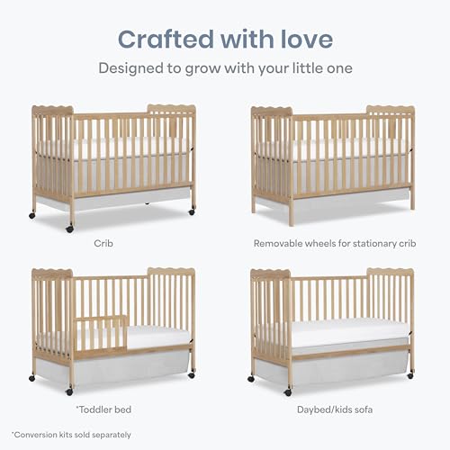 Image of Dream On Me Carson Classic 3-in-1 Convertible Full-Size Baby Crib in Barnwood Natural, GreenGuard Gold & BSA, 4 Mattress Heights, Converts to Day & Toddler Bed, Locking Wheels, Classic Nursery Design