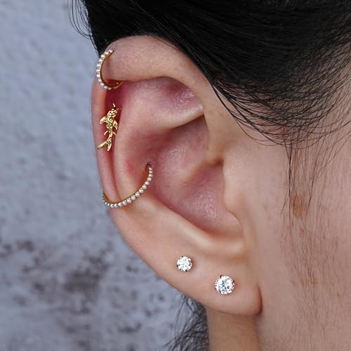 FINE4U 1PC Helix Conch Piercing Jewelry for Women 16G 6mm 8mm - ASTM F136 Titanium Cartilage Flat Back Earring Stud3