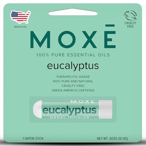 MOXĒ Eucalyptus Essential Oil Nasal Inhaler, Sinus & Congestion Relief, Daily Relaxation, Stress Relief, Therapeutic No-Mess Aromatherapy, Pure and Natural, Made in USA (1 Pack)