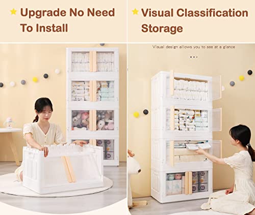 Storage Bins With Lids - 4 X 19Gal Stackable Storage Bin With Wheels For Closet Organizers Stackable Bins, Collapsible Storage Bins With Doors Storage Cube Folding Storage Box For Room Clothing Storage #TOP1