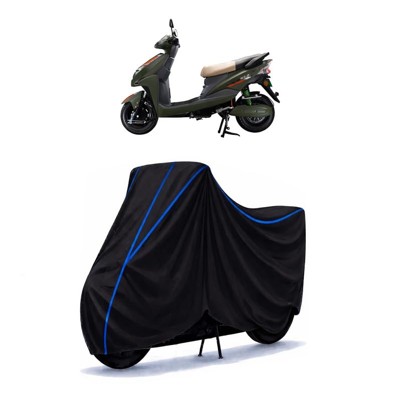 Image of Scooty Cover Water Resistant for Lectrix EV LXS G 2.0 | Universal Scooter & Bike Cover | Heavy Duty UV Dust, Rain & Scratch Protection | Elastic Fit All Weather Indoor Outdoor | Black with Blue Piping