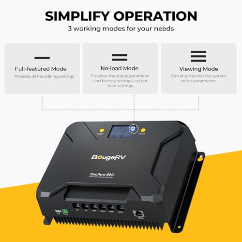 Image of BougeRV Sunflow MPPT Solar Charge Controller 60A, w / Low-Temp Cut-Off, APP Control, Backlit LCD, 60 Amp Solar Panel Regulator 12V /24V for LiFePO4, SLD, Gel, FLD, AGM Battery, RV, Marine, Upgraded