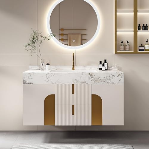 Weibath 36" Modern Floating Bathroom Vanity Set Uniquely Veined Beige