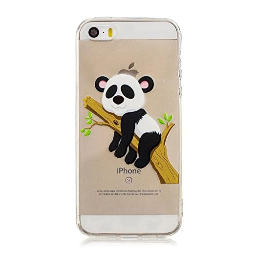 Robinsoni pour iPhone 5S Coque,iPhone 5 Coque,iPhone SE Coque Silicone Transparente avec Motif Housse de Protection Crystal Clear TPU Souple Bumper Case Etui pour iPhone 5S / SE,Panda Arbre