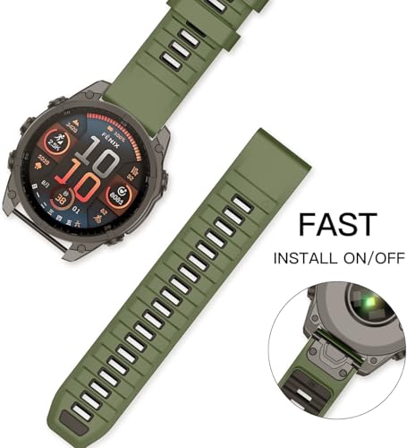 Image of Zitel Band Compatible with Garmin Fenix 8 AMOLED 51mm /8 Pro 51mm, Fenix 7X /7XPro, 6X /6X Pro, 5X /5X Plus, 3 /3 HR, Descent MK1 /2i /3i, Enduro 3 /2 - Quickfit 26mm Silicone Sport Strap