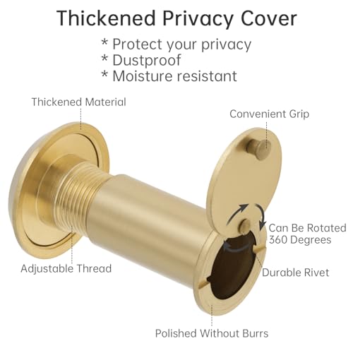 HOJLKLD Türspion, Türspion, massives Messing, 200 Grad Türspion mit 16 mm Bohrer, 1,6 cm Rohrdurchmesser Spion mit robuster Sichtschutzabdeckung für 3,5 cm bis 6,4 cm Türen (Gold)