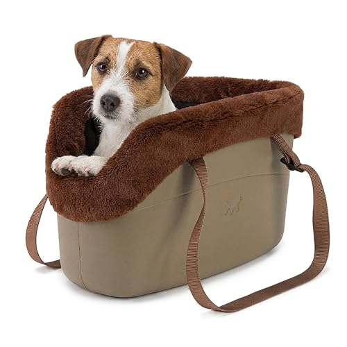 Ferplast Borsa per cani WITH-ME WINTER, in EVA Morbida plastica gommata, con rivestimento in pelliccia ecologica, Manici regolabili, Cinghiolo di sicurezza incluso, 21,5 x 43,5 x h 27 cm Tortora