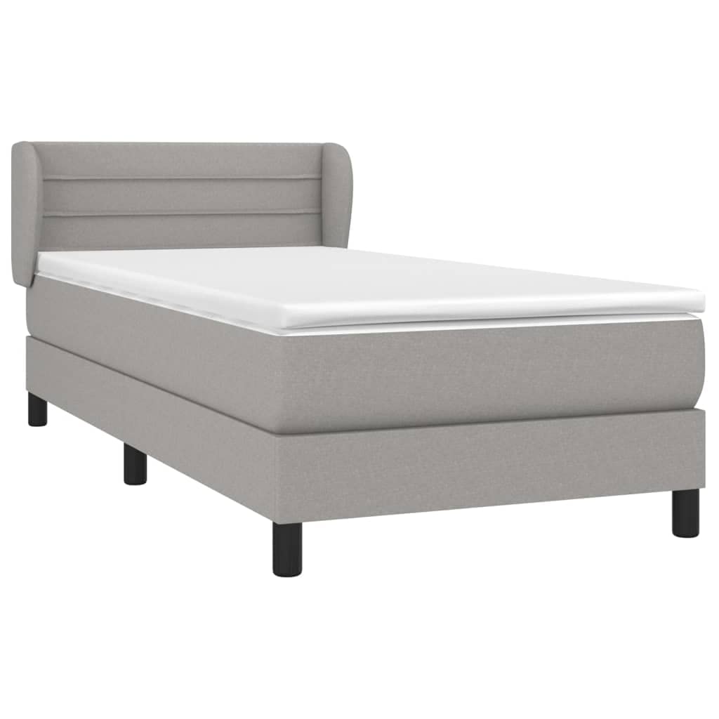 Letto a molle con materasso grigio chiaro, 80 x 200 cm, in tessuto, materasso a molle insacchettate con testiera regolabile in altezza, supporto medio rigido per chi dorme sulla schiena e sulla