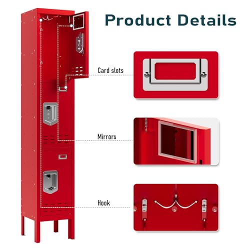 Image of BUTISOW Metal Lockers - 66 inch Height Steel Lockers for Employees with 3 Door Storage Locker with Card Slot for Employees Gym School Home Office Garage - Assembly Required