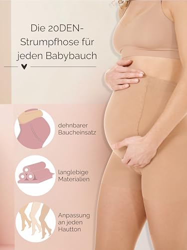 Herzmutter Umstandsstrumpfhose 20DEN - transparent-matte-soft - Schwangerschaftsstrumpfhose - Hautfarben-Beige-Schwarz - 1er & 2er-Set - 1200 (L-XL, Beige-Dunkel)