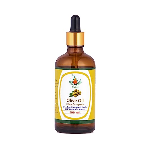 Image of KUNJ Olive Oil (Olea europaea) 100ML - 100% Pure & Natural, Cold Pressed, Undiluted - Therapeutic Grade Carrier Oil for Skin Care, Hair Nourishment, Massage & Hydration