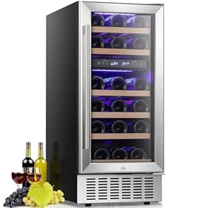 Antarctic Star 15 Inch Wine Cooler Refrigerator,28 Bottles Built-in Dual Zone Freestanding Fridge with Stainless Steel Double-Layer Tempered Glass Door