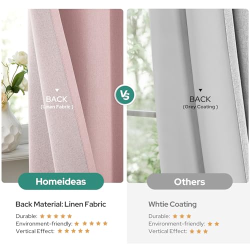 Image of HOMEIDEAS 100% Blackout Light Pink Linen Curtains 52W x 84L 2 Panels | Faux Linen, Thermal Insulated, Darkening Grommet Window Drapes for Bedroom, Living Room, Nursery